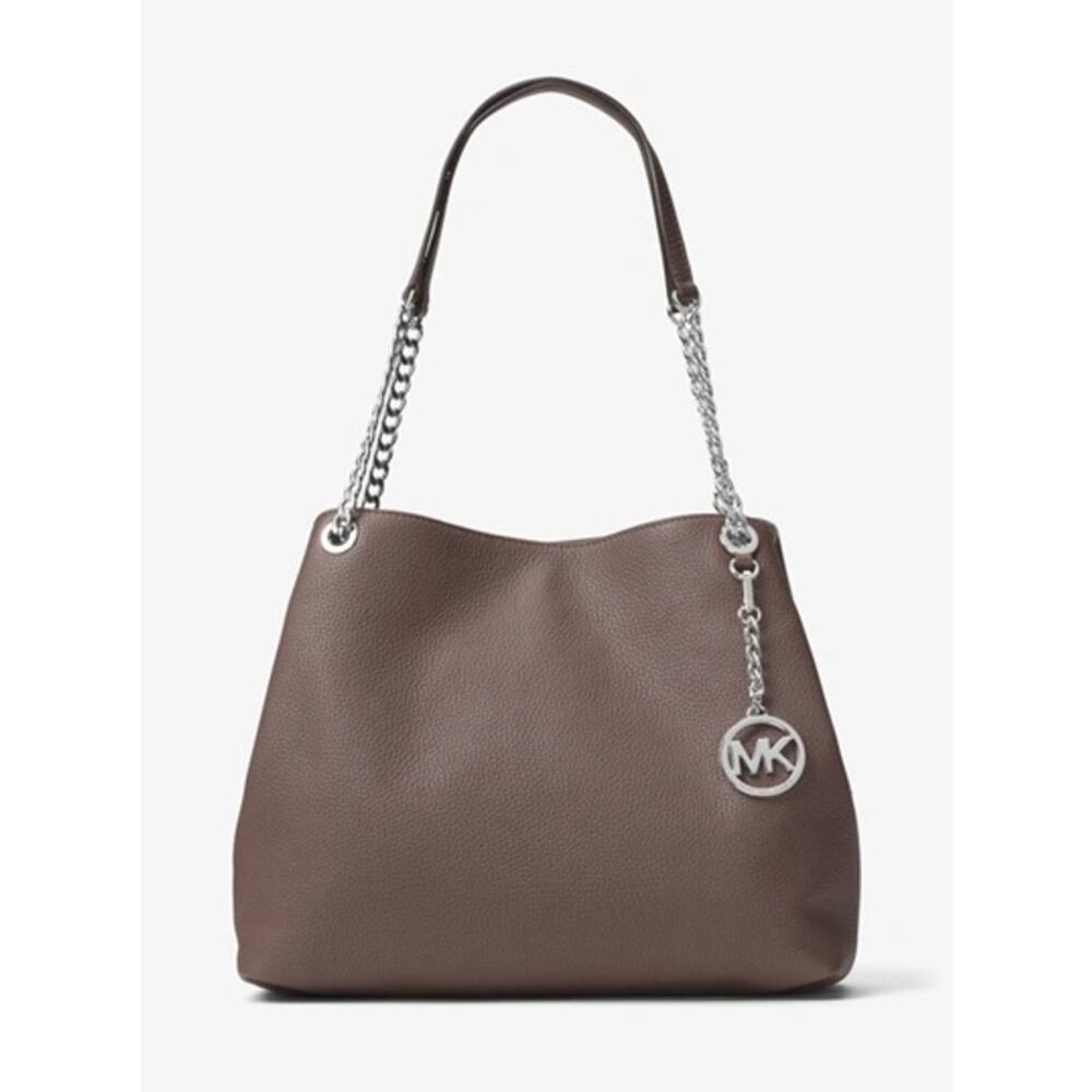 Michael Kors Jet Set Large Leather Shoulder Bag In Cinder